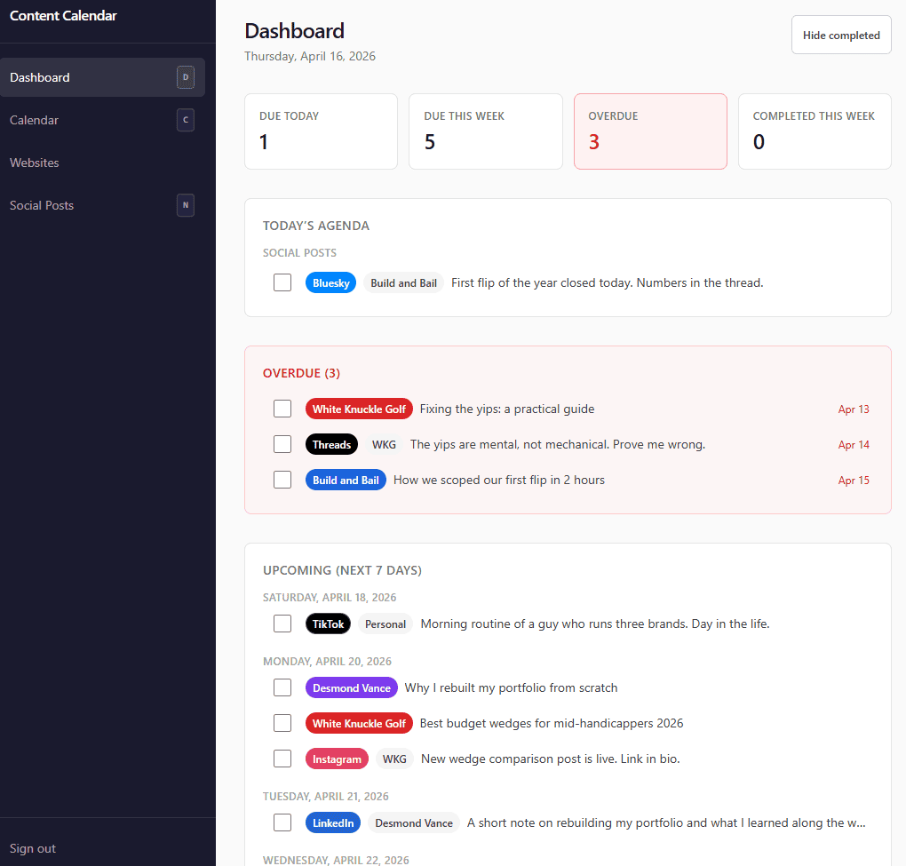 I built a content calendar app. Shipping it took three days. Content Calendar